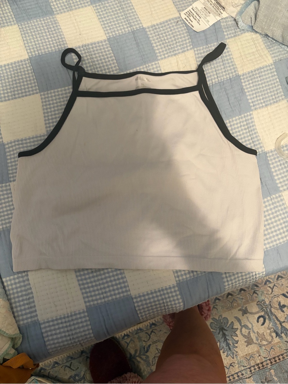 Wild Fable White Ribbed Cropped Camisole with Black Trim